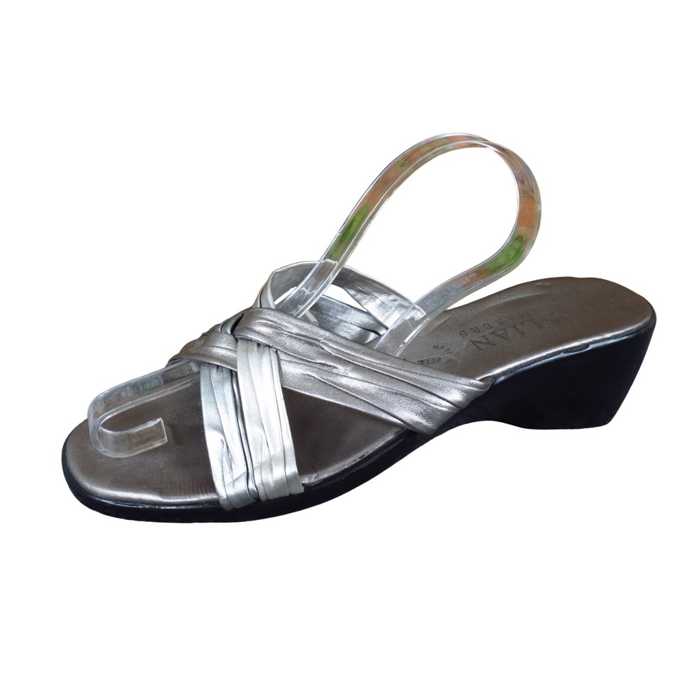 Italian Shoemakers Saylor Womens Wedge Slide Sandals Size 8 Dressy Silver Pewter